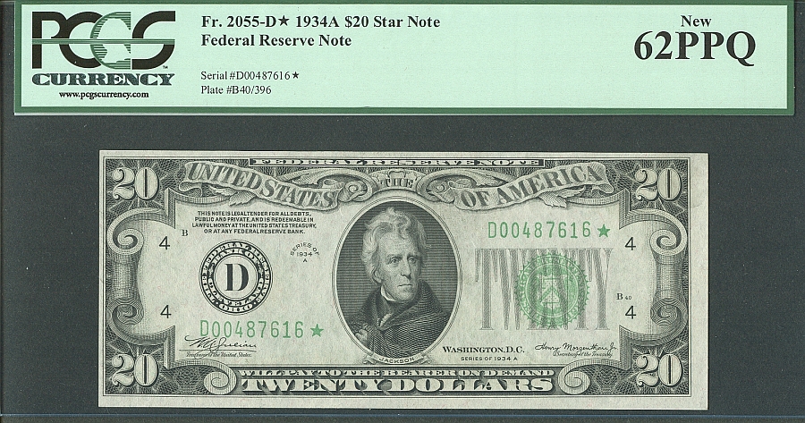 Fr.2055-D*, 1934A $20 Cleveland Star Note, PCGS62-PPQ